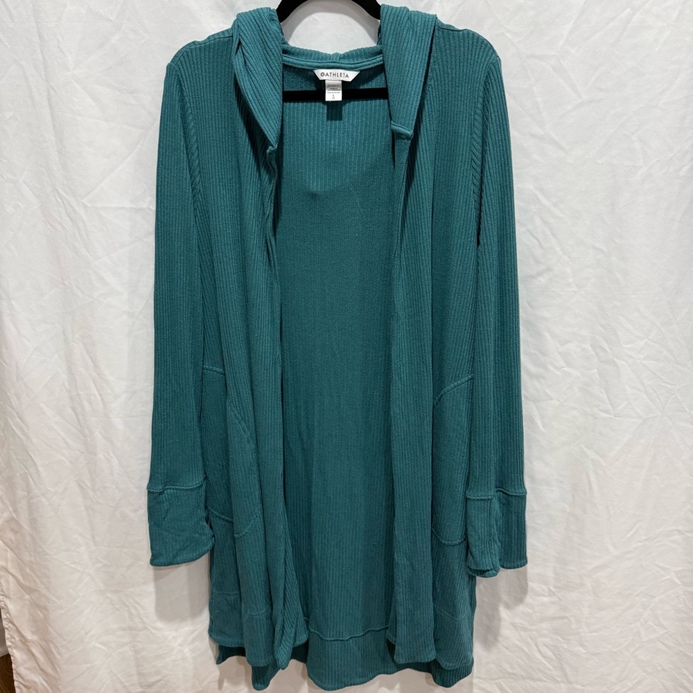 Athleta Harmony Pose Wrap Long Cardigan Hoodie Teal‎ Blue Large Oversized Lounge